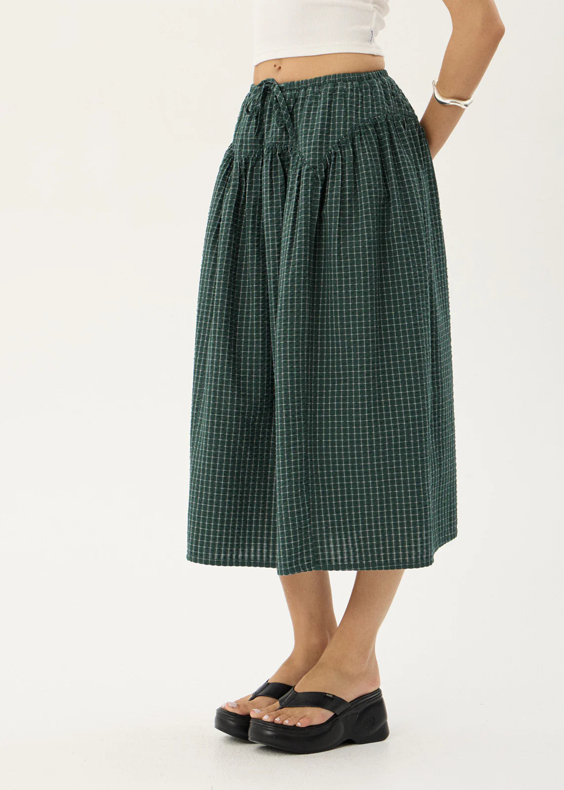 AFENDS Womens Marlow - Midi Skirt - Reverb Pine Check