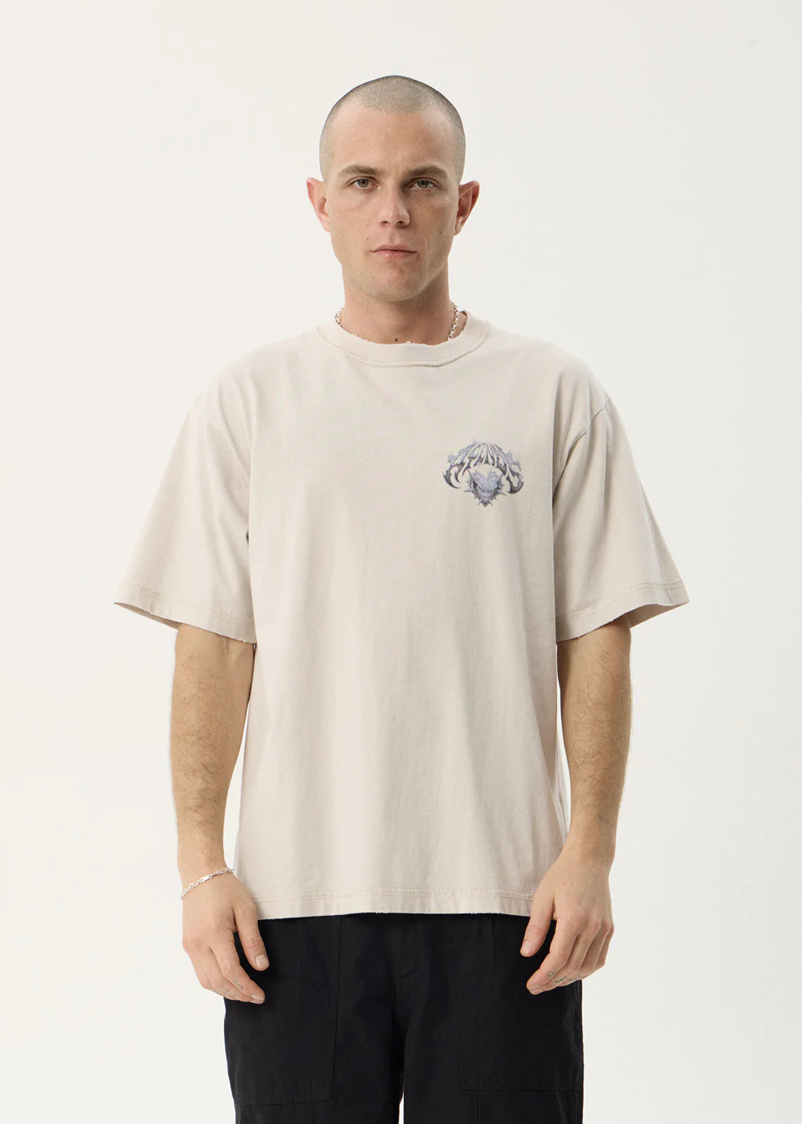 AFENDS Mens Scorpius - Heavyweight Boxy Tee - Moonbeam