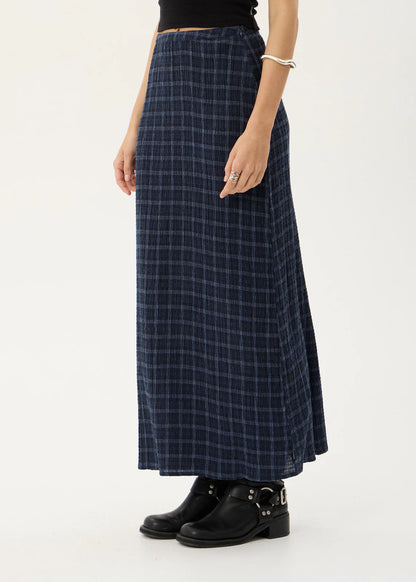 AFENDS Womens Lita - Seersucker Maxi Skirt - Thea Midnight Check