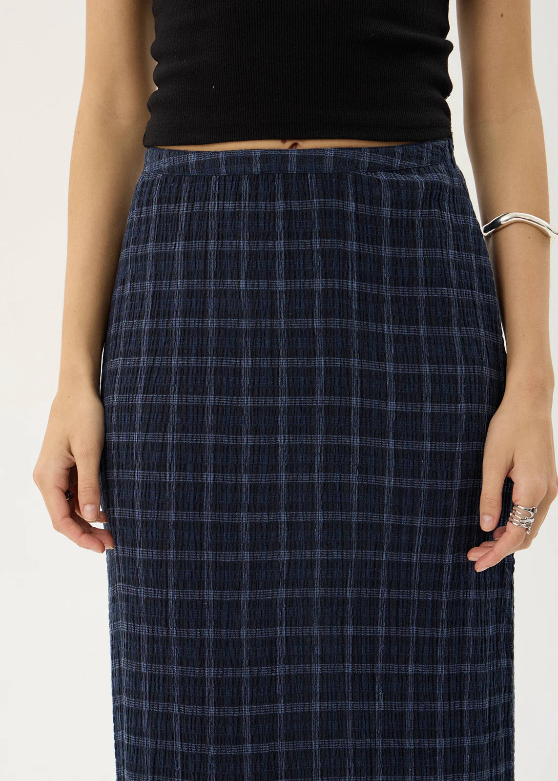 AFENDS Womens Lita - Seersucker Maxi Skirt - Thea Midnight Check