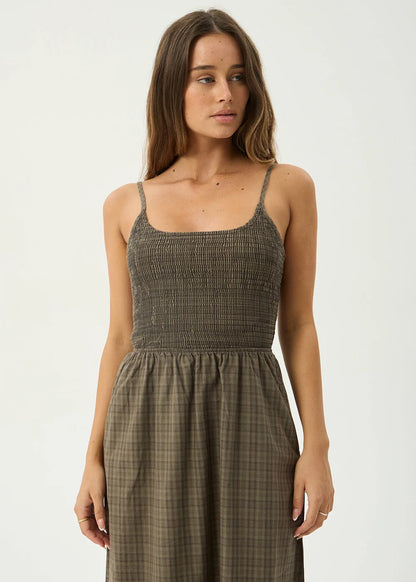 AFENDS Womens Shadow - Midi Dress - Stone Check