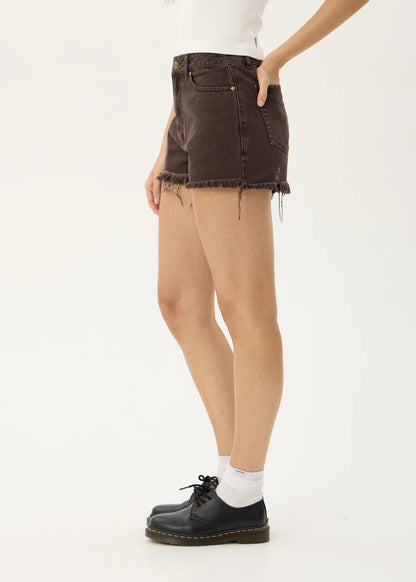 AFENDS Womens Seventy Threes - Denim Cut Off Short - Washed Coffee