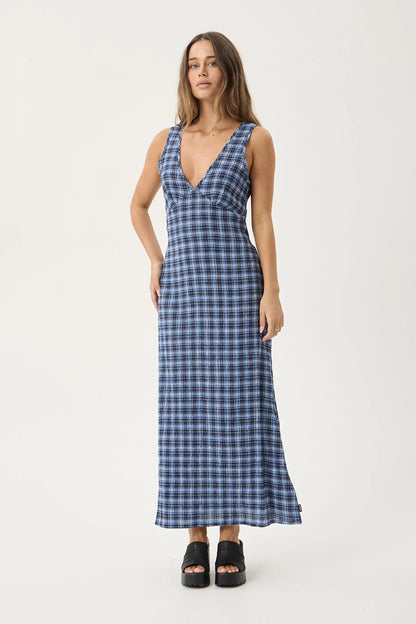 AFENDS Womens Tully - Seersucker Maxi Dress - Mountains Navy Red Check