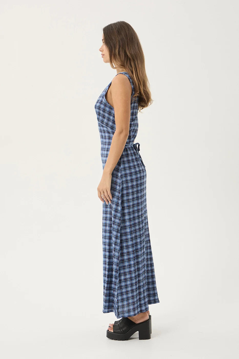 AFENDS Womens Tully - Seersucker Maxi Dress - Mountains Navy Red Check