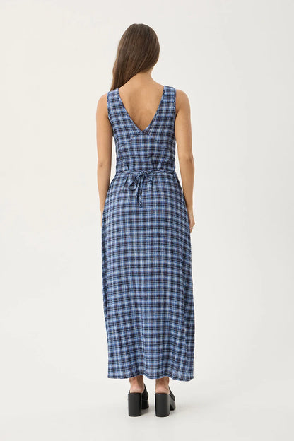 AFENDS Womens Tully - Seersucker Maxi Dress - Mountains Navy Red Check