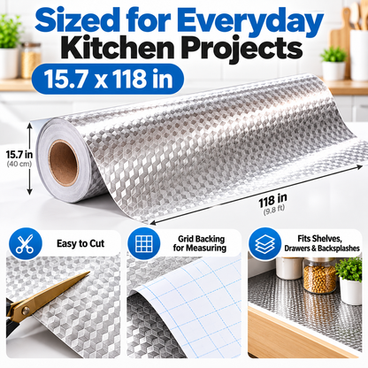 Silver 3D Cube Peel & Stick Kitchen Liner – Instant Glow-Up