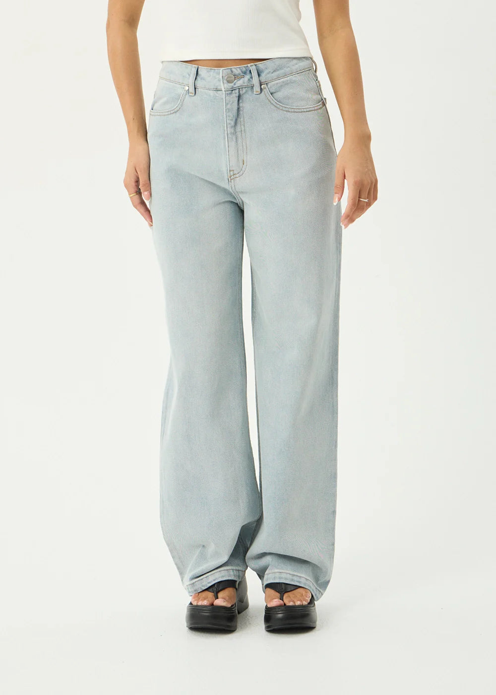 AFENDS Womens Bella - Denim Wide Leg Jean - Stone Blue