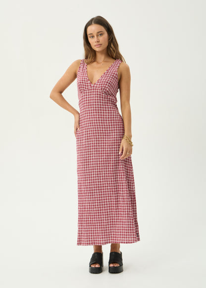 AFENDS Womens Tully - Seersucker Maxi Dress - Base Burgundy Check