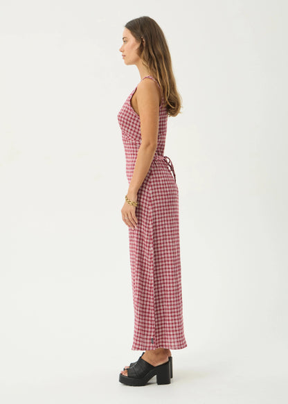AFENDS Womens Tully - Seersucker Maxi Dress - Base Burgundy Check