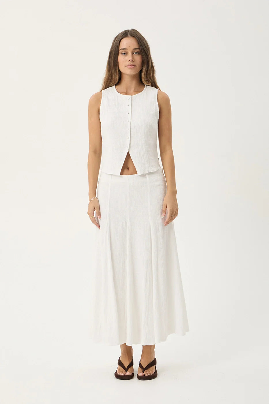 AFENDS Womens Lana - Seersucker Midi Skirt - Off White