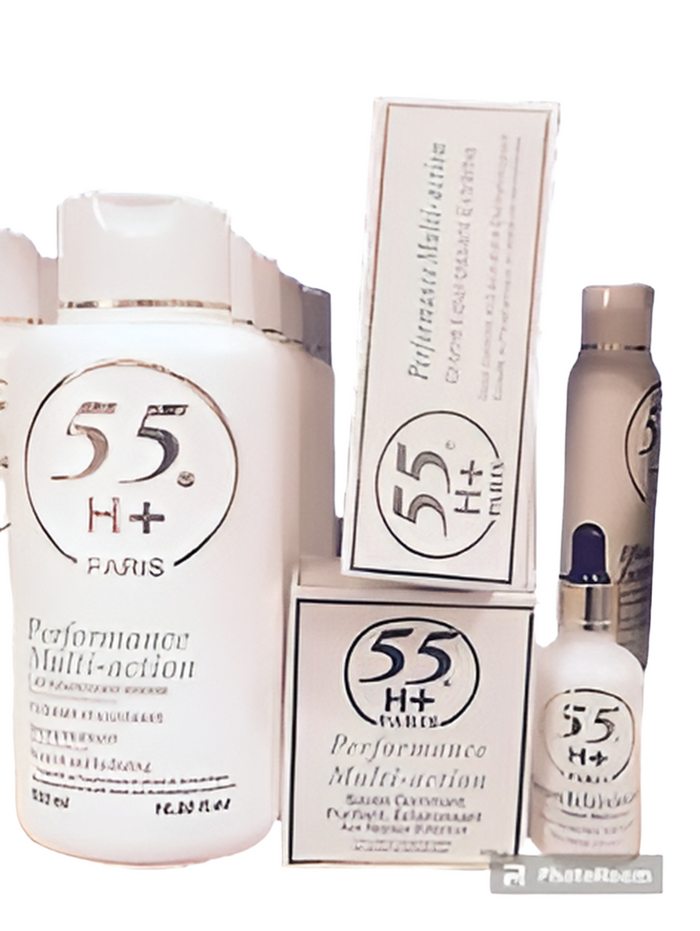 55H+ Multi Action Lotion, soap serum and cream combo