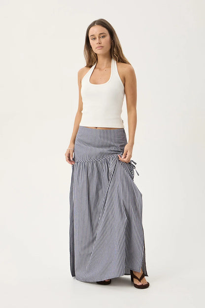 AFENDS Womens Nadia - Maxi Skirt - Navy Stripe