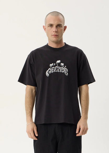 AFENDS Mens Devotion - Heavyweight Boxy Tee - Stone Black