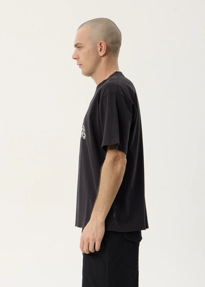 AFENDS Mens Devotion - Heavyweight Boxy Tee - Stone Black