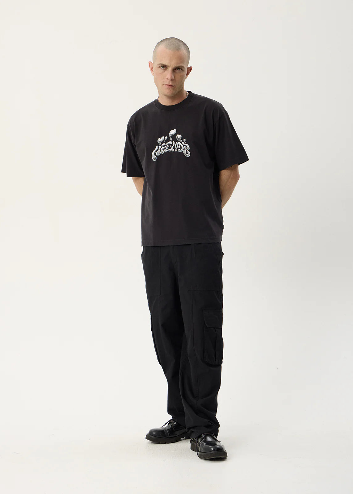 AFENDS Mens Devotion - Heavyweight Boxy Tee - Stone Black