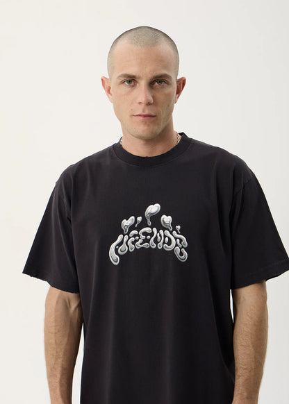 AFENDS Mens Devotion - Heavyweight Boxy Tee - Stone Black