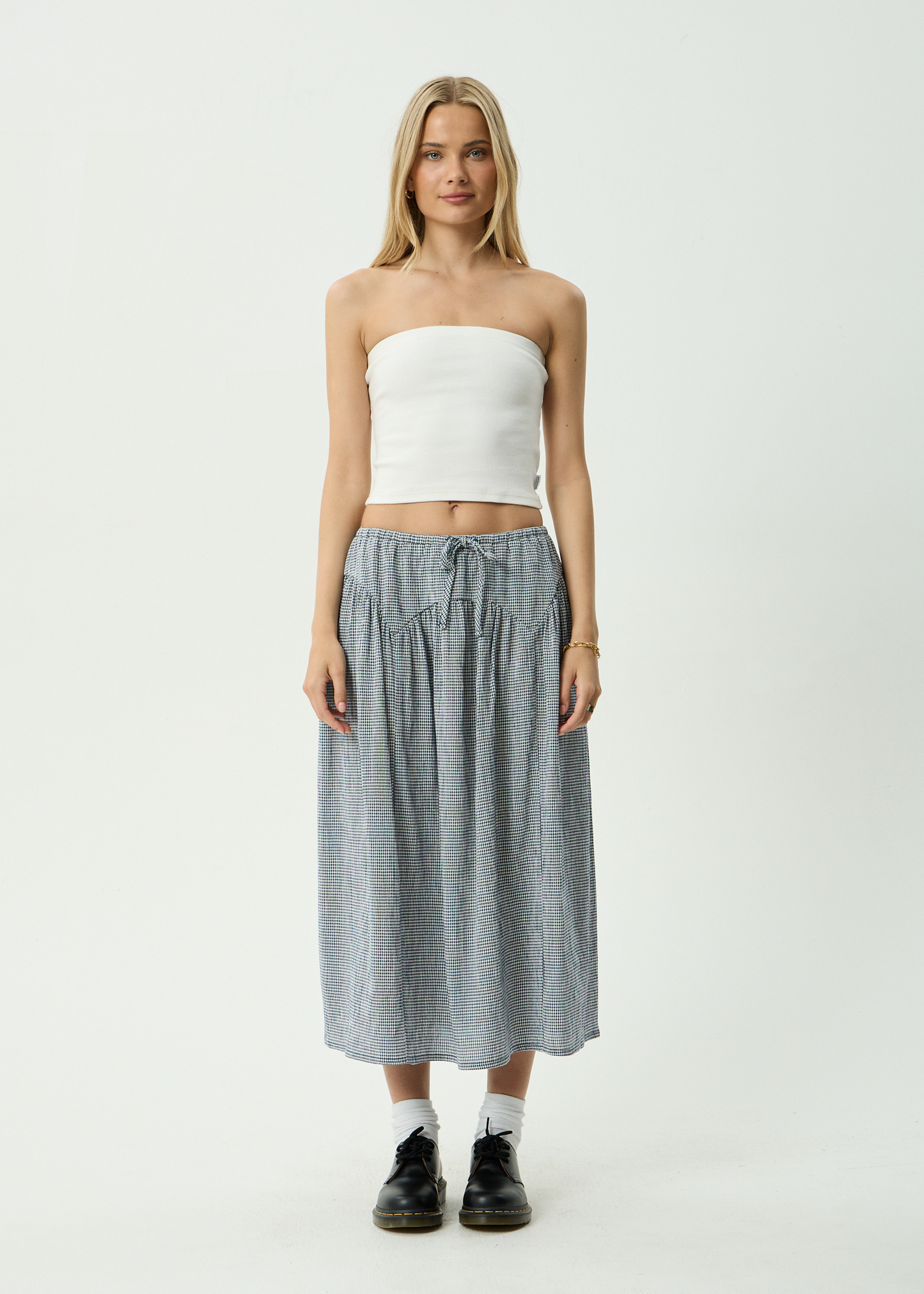 AFENDS Womens Marlow - Midi Skirt - Indy Navy Check