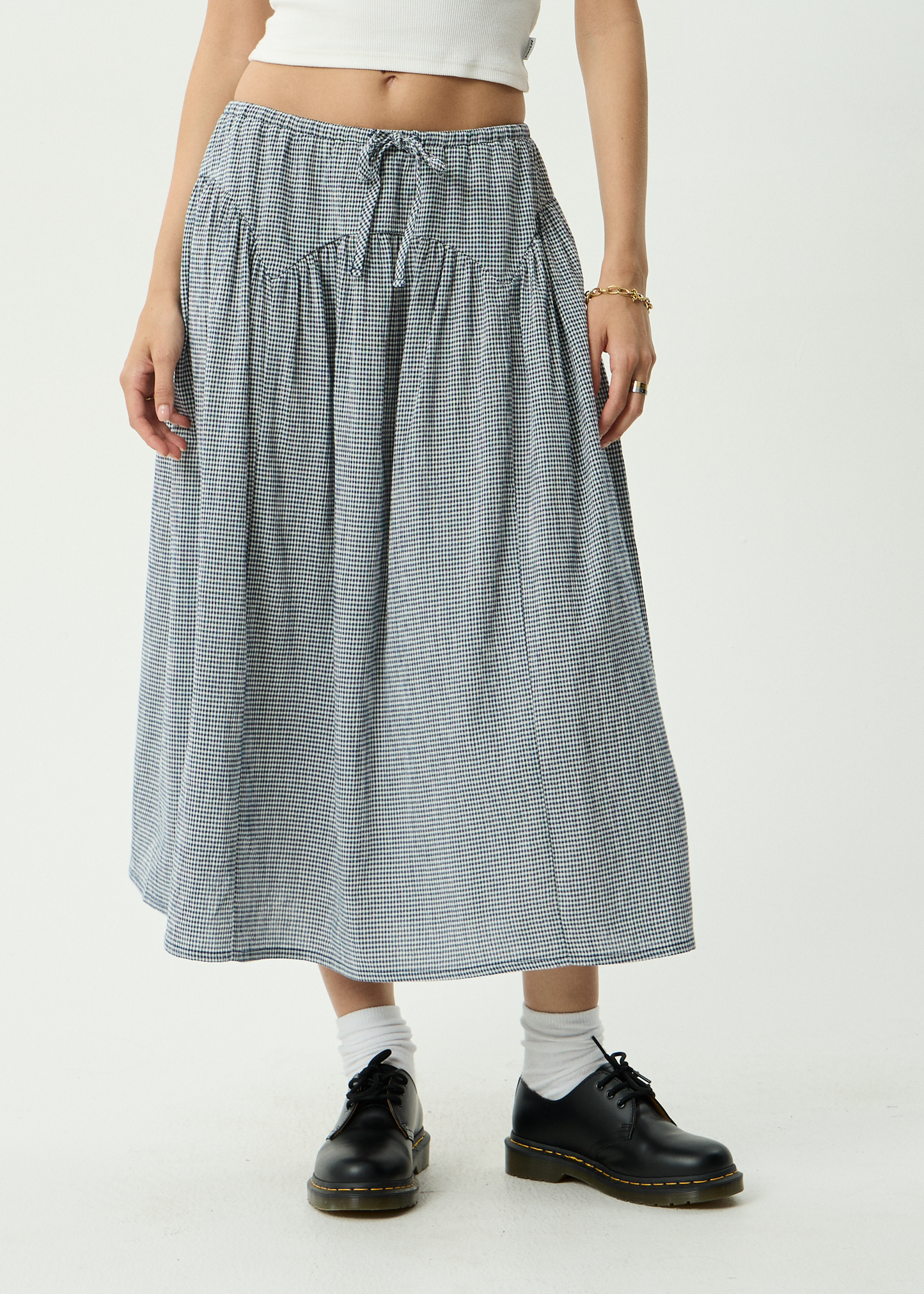 AFENDS Womens Marlow - Midi Skirt - Indy Navy Check