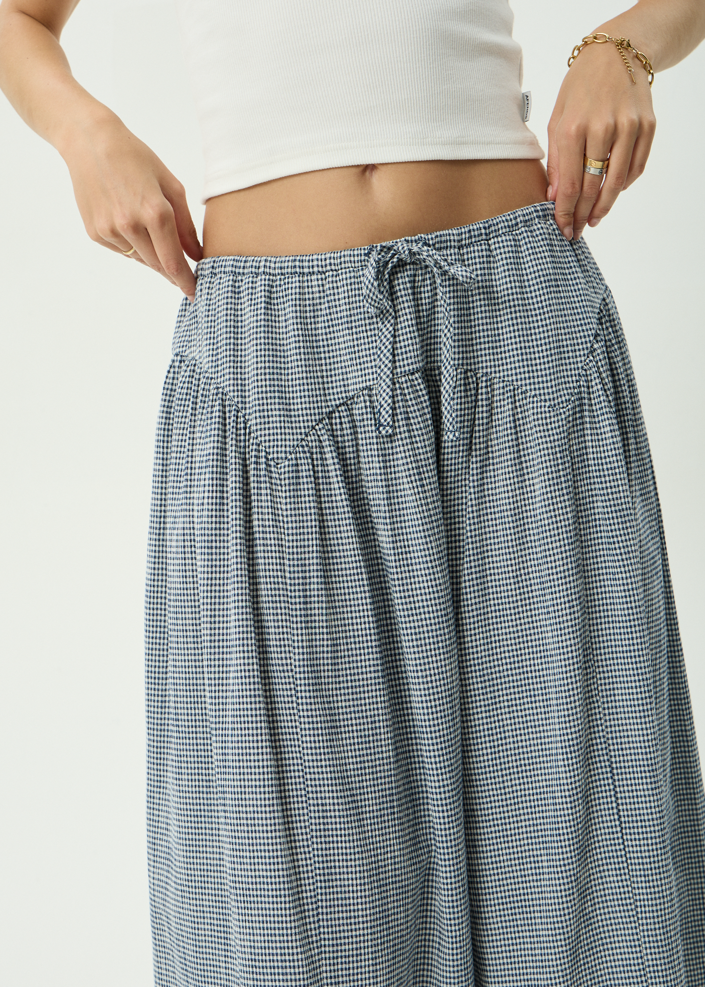 AFENDS Womens Marlow - Midi Skirt - Indy Navy Check