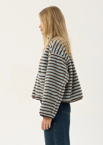 AFENDS Womens Berlin - Reversible Polar Fleece Jacket - Coffee / Blue Stripe