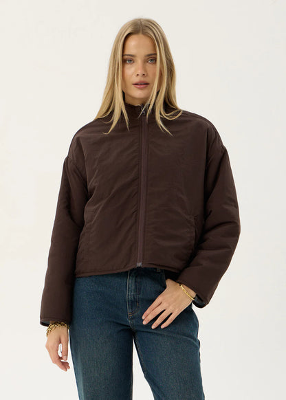 AFENDS Womens Berlin - Reversible Polar Fleece Jacket - Coffee / Blue Stripe