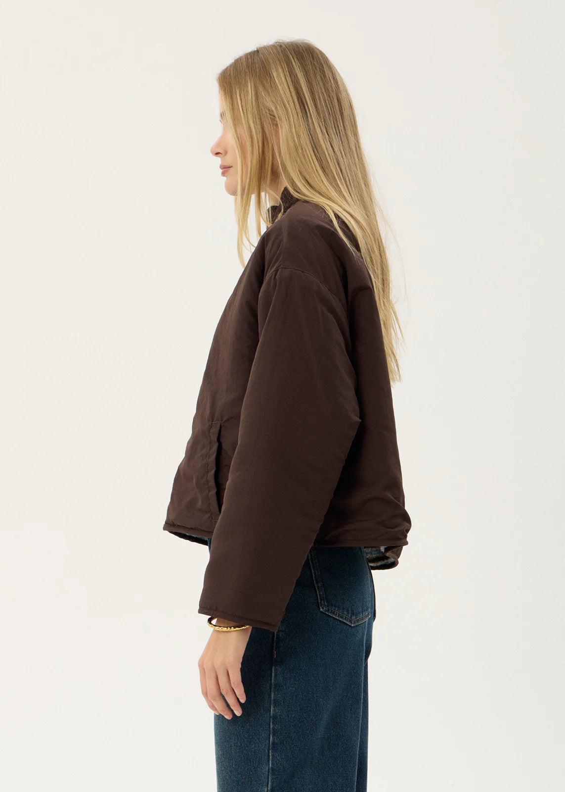 AFENDS Womens Berlin - Reversible Polar Fleece Jacket - Coffee / Blue Stripe