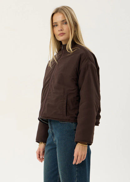 AFENDS Womens Berlin - Reversible Polar Fleece Jacket - Coffee / Blue Stripe