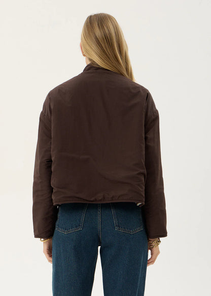 AFENDS Womens Berlin - Reversible Polar Fleece Jacket - Coffee / Blue Stripe