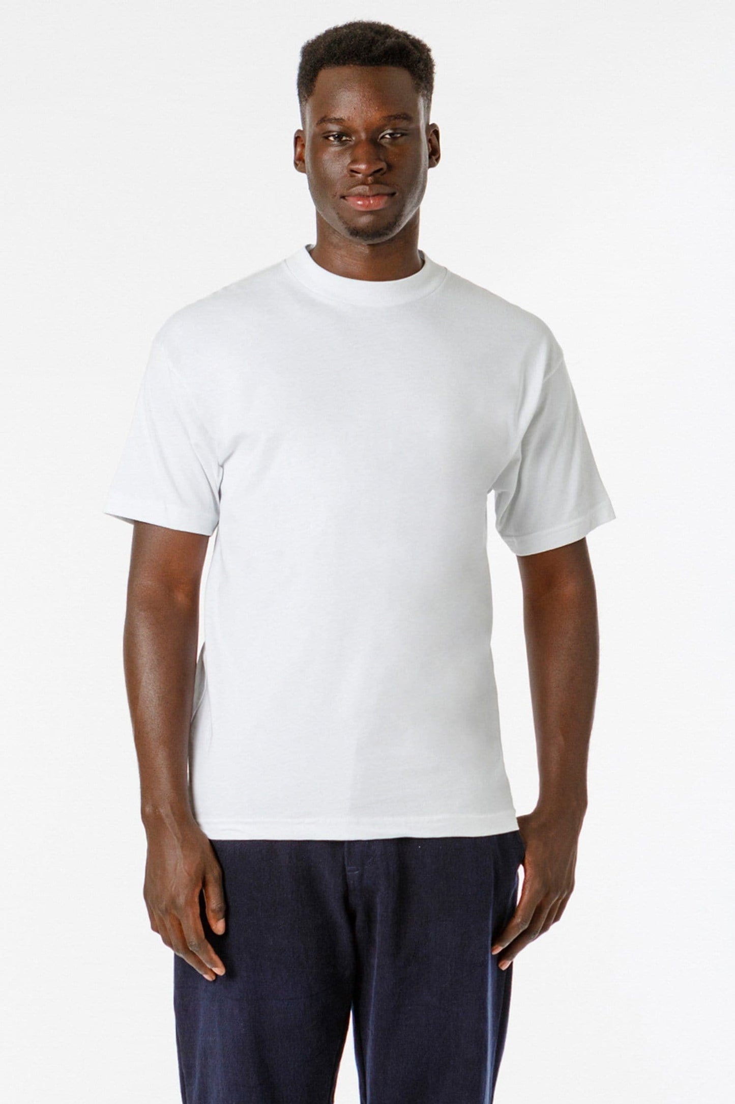 2017MN - 6.0oz Mock Crew Neck Heavy Combed Cotton T-Shirt