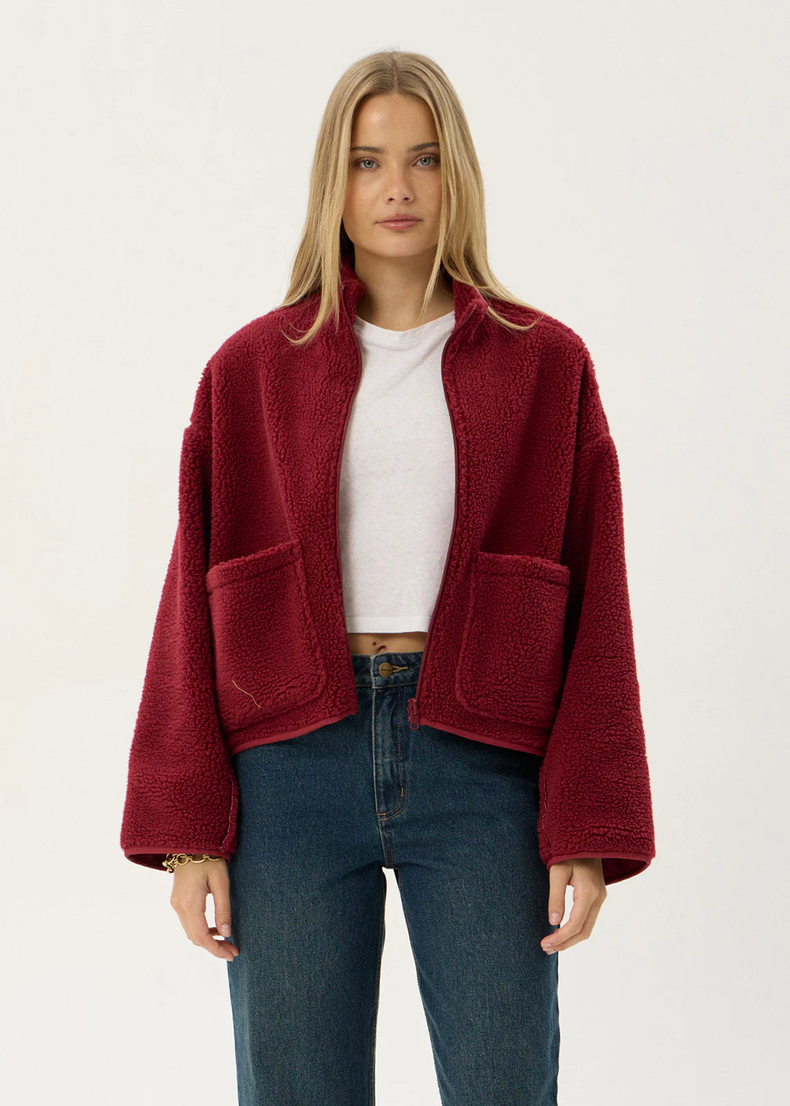 AFENDS Womens Berlin - Reversible Polar Fleece Jacket - Burgundy