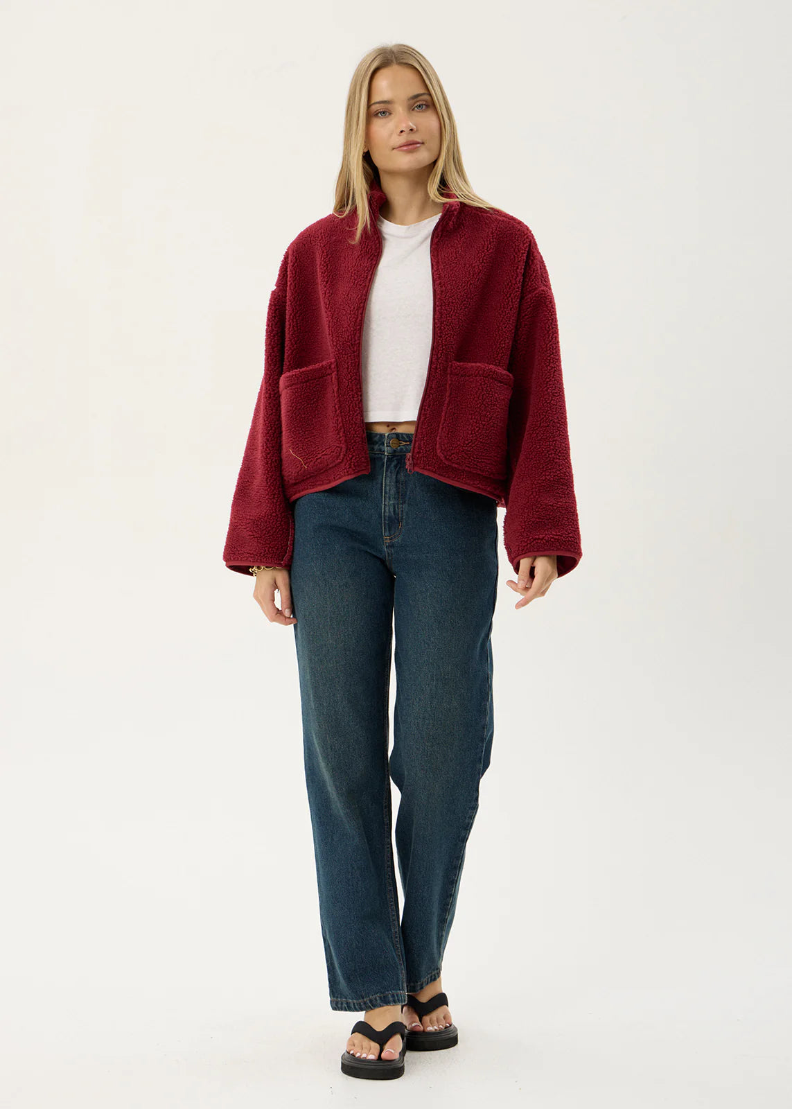 AFENDS Womens Berlin - Reversible Polar Fleece Jacket - Burgundy