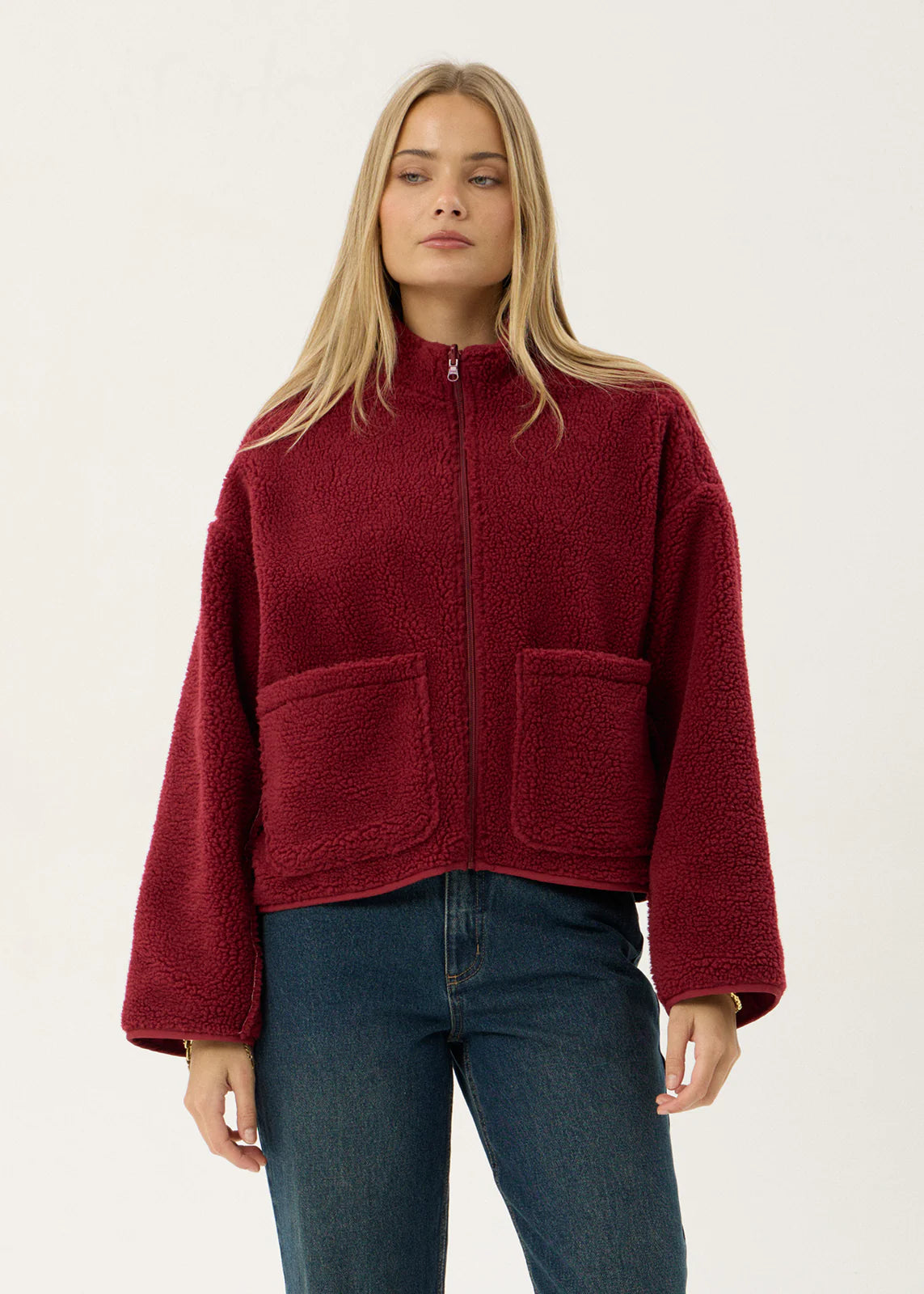 AFENDS Womens Berlin - Reversible Polar Fleece Jacket - Burgundy