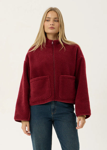 AFENDS Womens Berlin - Reversible Polar Fleece Jacket - Burgundy