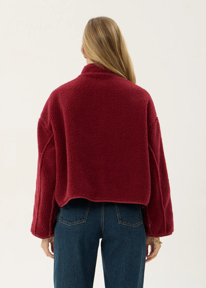 AFENDS Womens Berlin - Reversible Polar Fleece Jacket - Burgundy