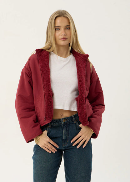 AFENDS Womens Berlin - Reversible Polar Fleece Jacket - Burgundy