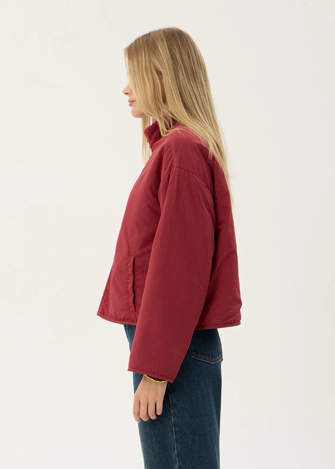 AFENDS Womens Berlin - Reversible Polar Fleece Jacket - Burgundy