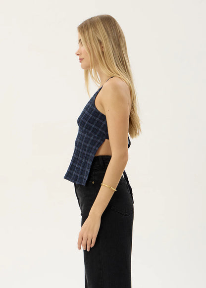 AFENDS Womens Etta - Strappy Seersucker Top - Thea Midnight Check