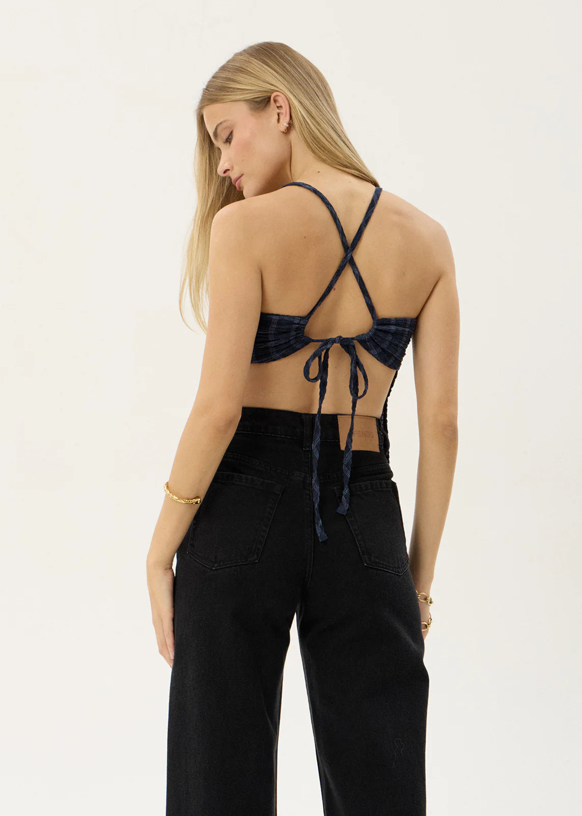 AFENDS Womens Etta - Strappy Seersucker Top - Thea Midnight Check