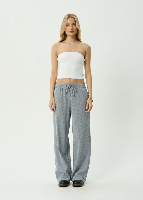 AFENDS Womens Harriet - Wide Leg Pant - Indy Navy Check