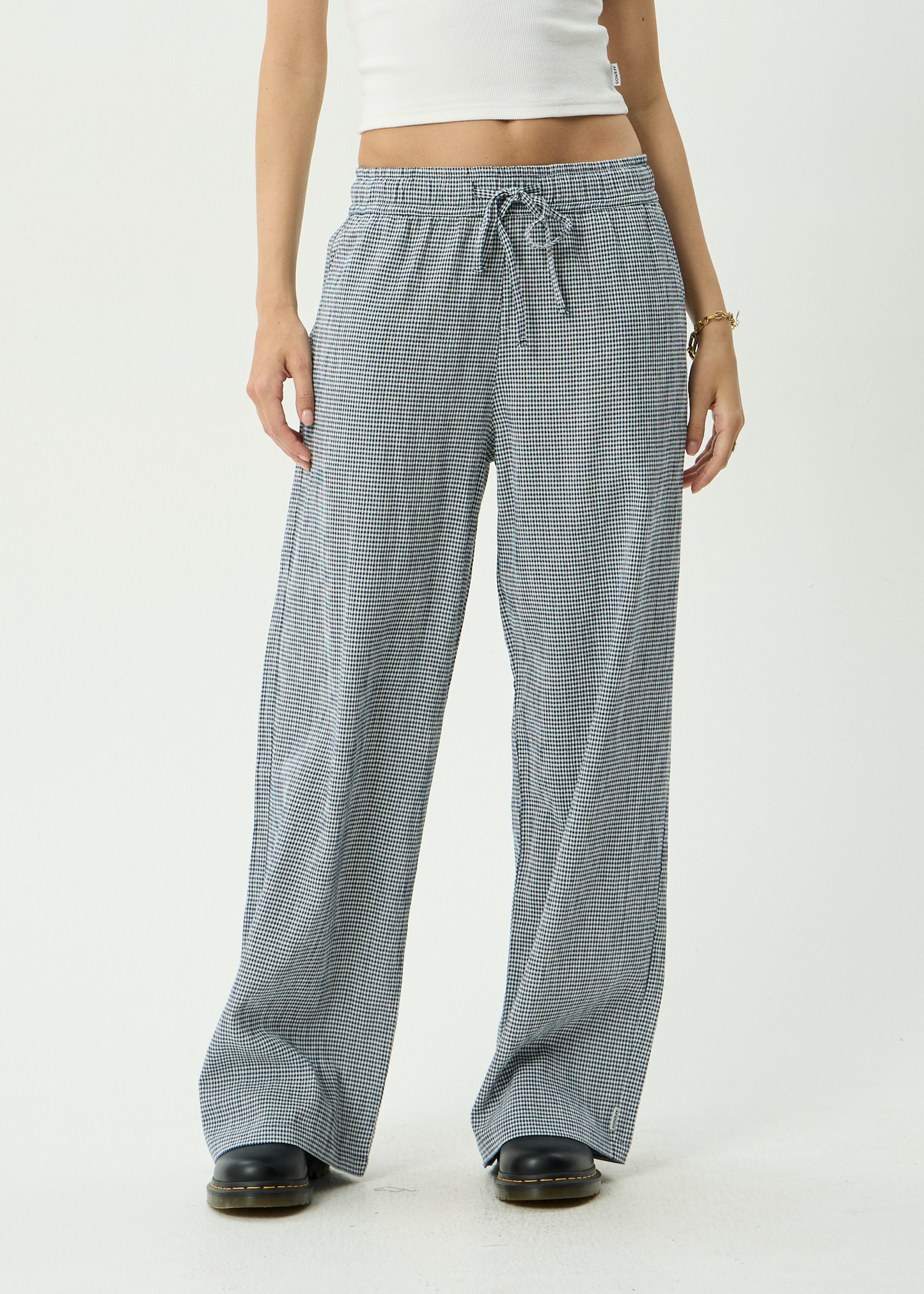 AFENDS Womens Harriet - Wide Leg Pant - Indy Navy Check