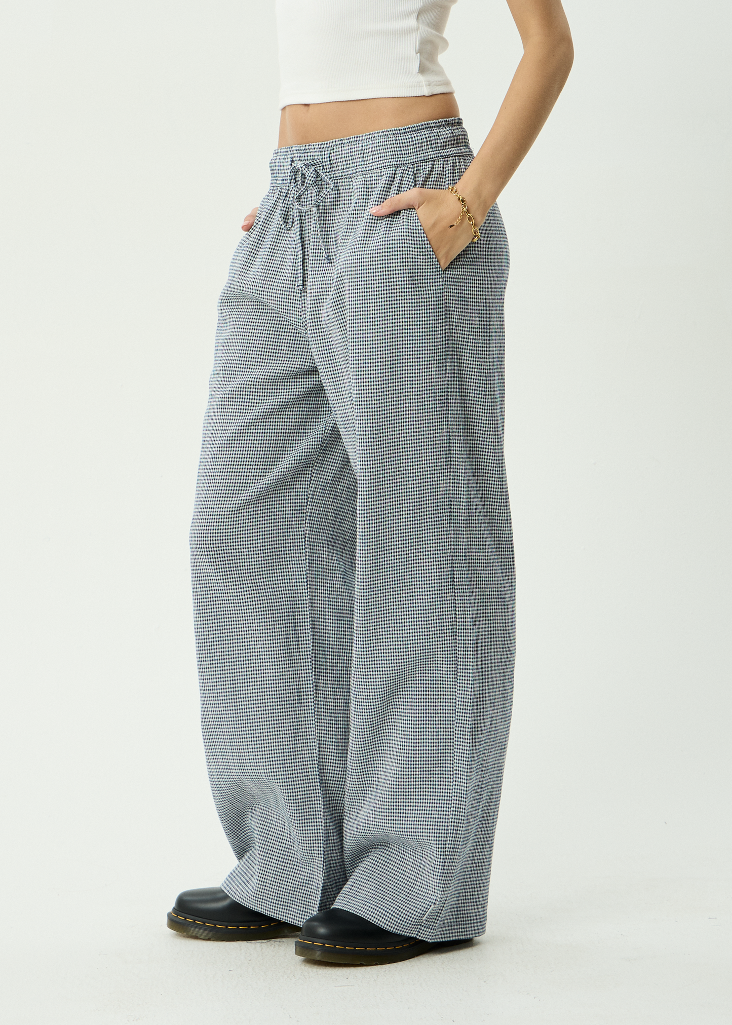 AFENDS Womens Harriet - Wide Leg Pant - Indy Navy Check