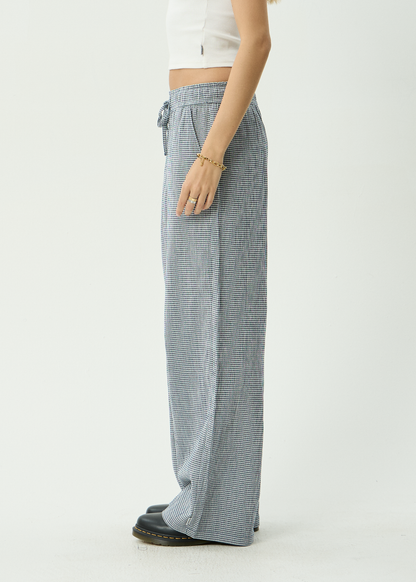 AFENDS Womens Harriet - Wide Leg Pant - Indy Navy Check