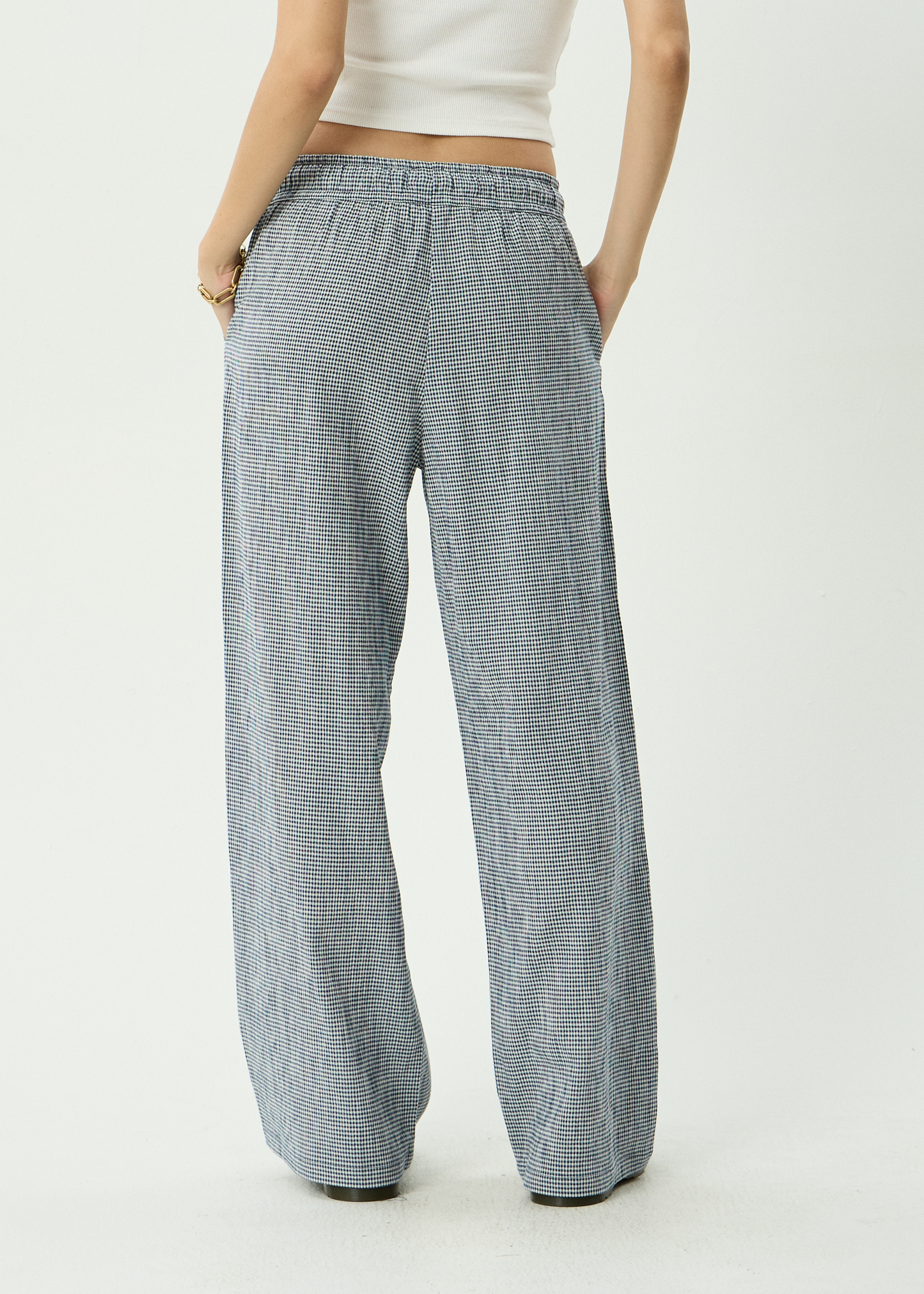 AFENDS Womens Harriet - Wide Leg Pant - Indy Navy Check
