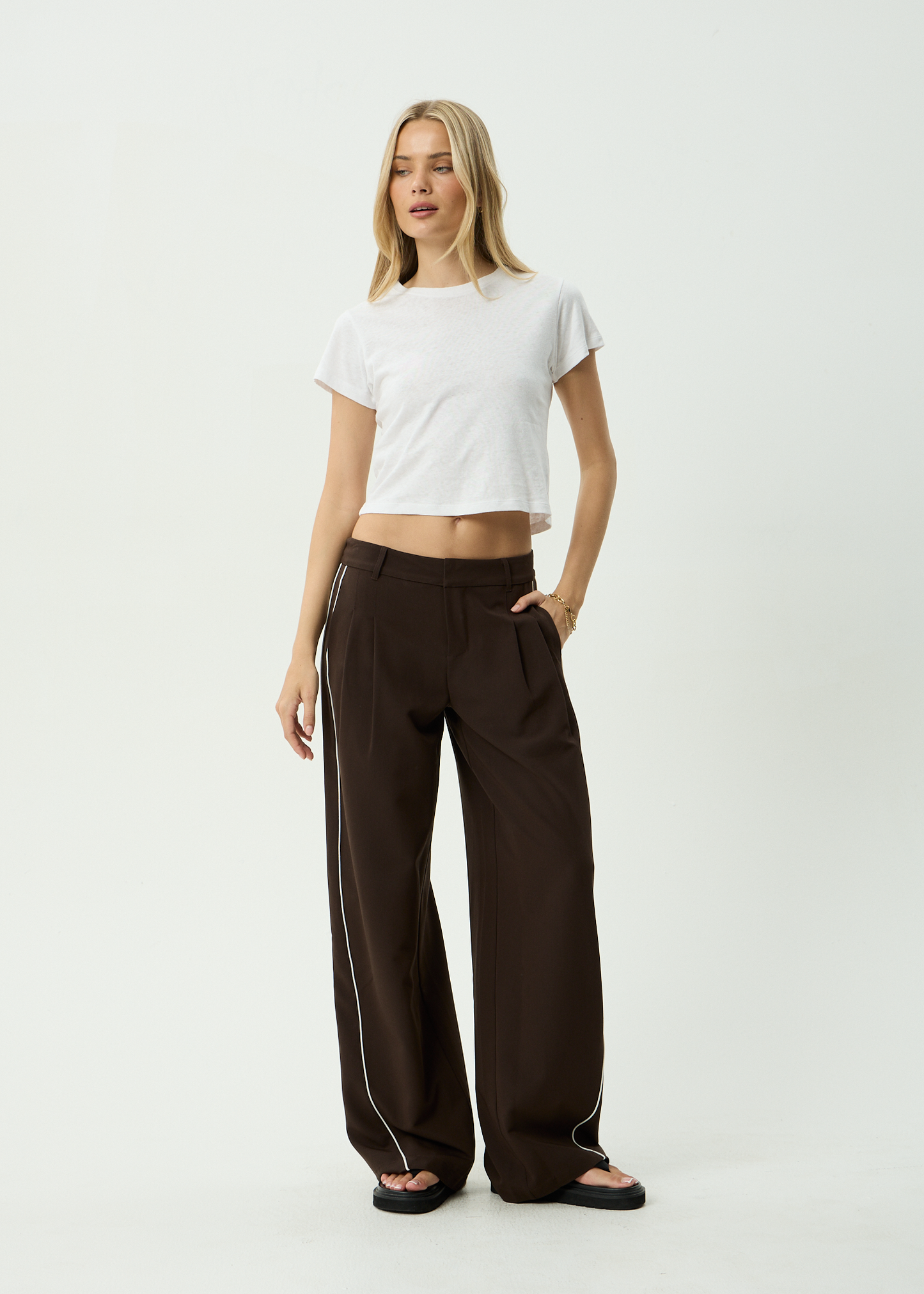 AFENDS Womens Dita - Low Rise Trouser - Coffee
