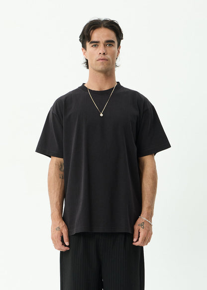 AFENDS Mens Genesis - Heavyweight Boxy Tee - Stone Black
