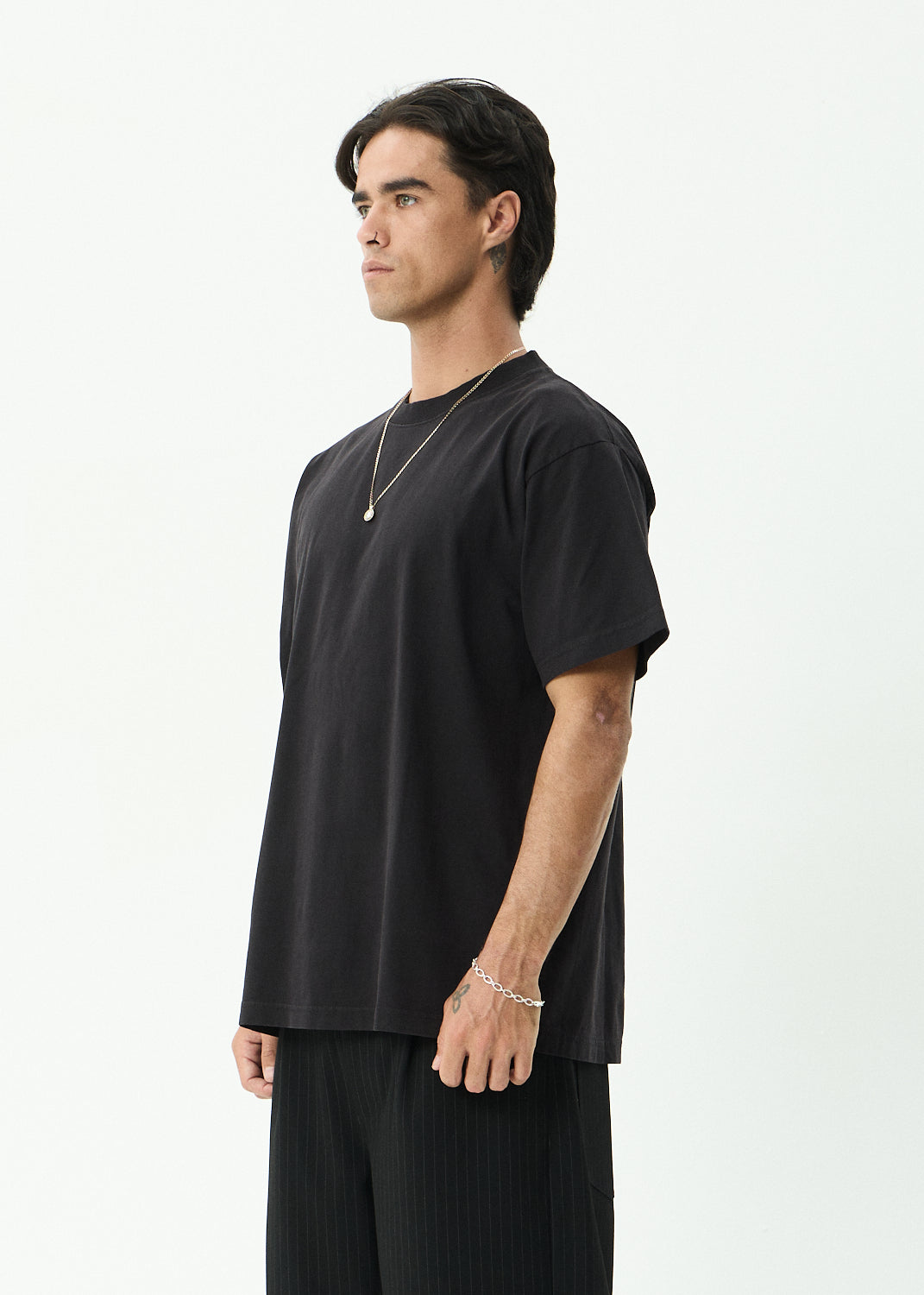 AFENDS Mens Genesis - Heavyweight Boxy Tee - Stone Black