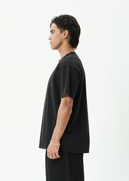 AFENDS Mens Genesis - Heavyweight Boxy Tee - Stone Black