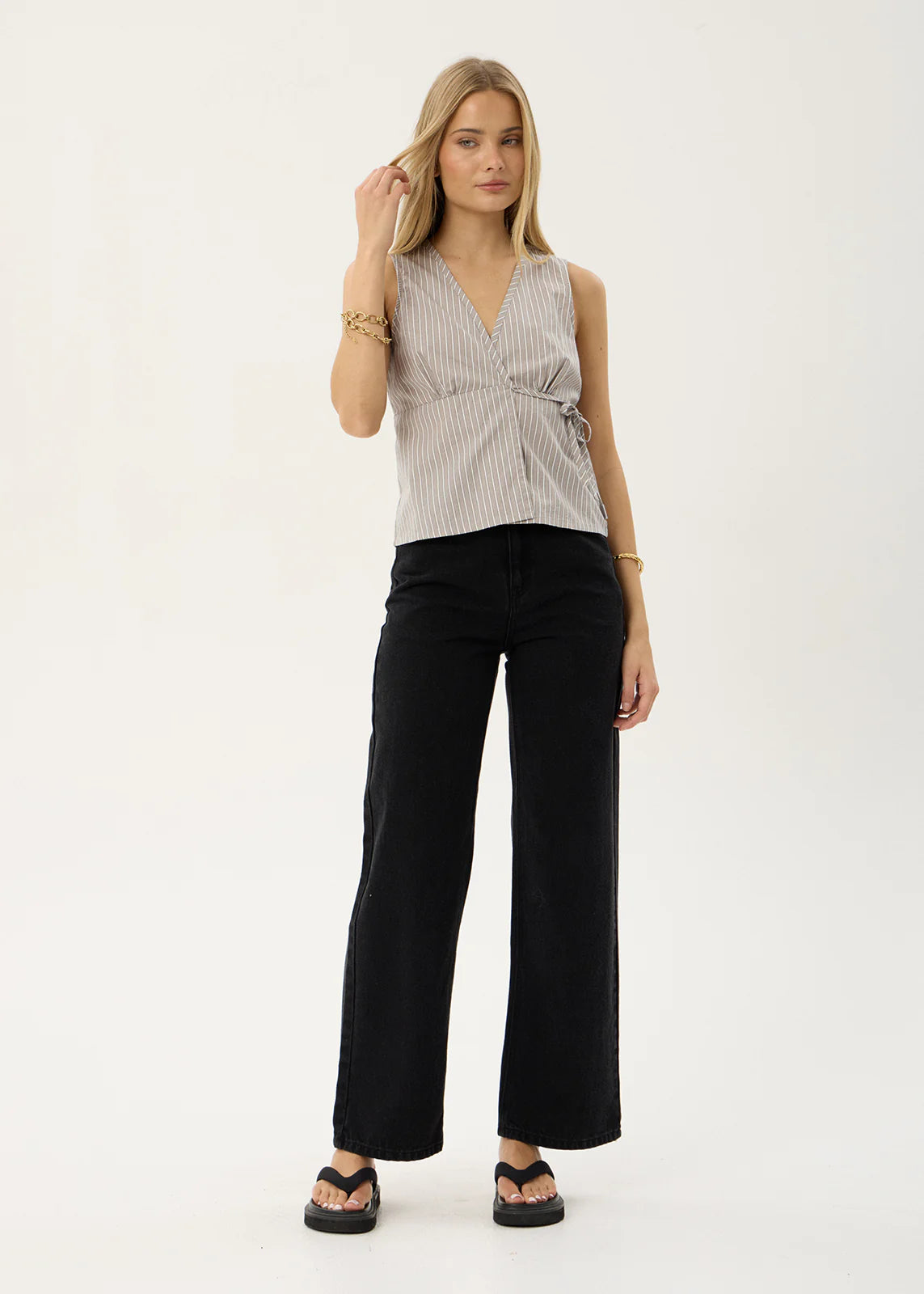 AFENDS Womens Tiara - Wrap Top - Olive Stripe