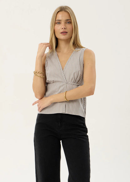AFENDS Womens Tiara - Wrap Top - Olive Stripe