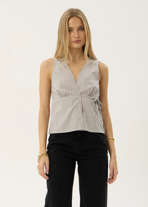 AFENDS Womens Tiara - Wrap Top - Olive Stripe